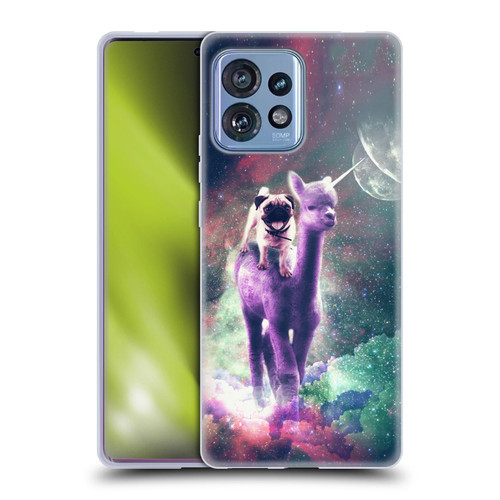 Random Galaxy Space Unicorn Ride Pug Riding Llama Soft Gel Case for Motorola Moto Edge 40 Pro
