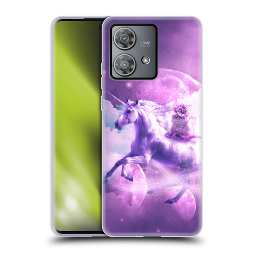 Random Galaxy Space Unicorn Ride Purple Galaxy Cat Soft Gel Case for Motorola Edge 40 Neo 5G