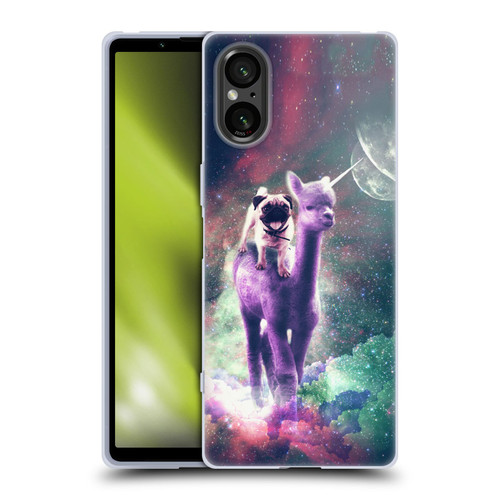 Random Galaxy Space Unicorn Ride Pug Riding Llama Soft Gel Case for Sony Xperia 5 V 5G
