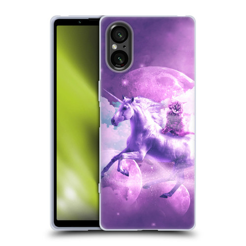 Random Galaxy Space Unicorn Ride Purple Galaxy Cat Soft Gel Case for Sony Xperia 5 V 5G
