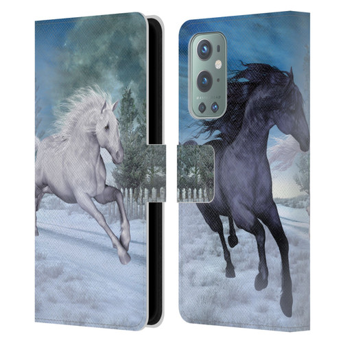 Simone Gatterwe Horses Freedom In The Snow Leather Book Wallet Case Cover For OnePlus 9