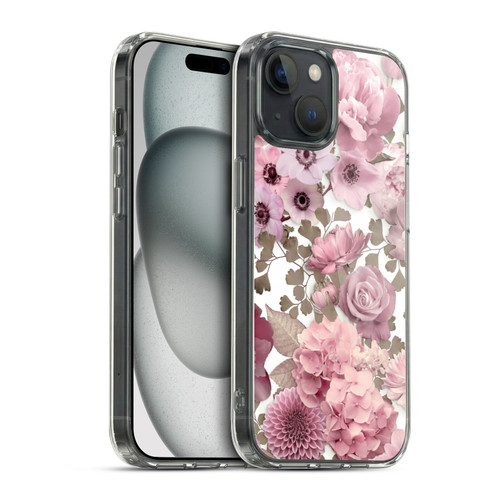 LebensArt Birds And Floral Pink Flower Pattern Kopie Soft Gel Case for Apple iPhone 15 & MagSafe