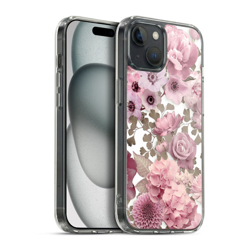 LebensArt Birds And Floral Pink Flower Pattern Kopie Soft Gel Case for Apple iPhone 15 Plus & MagSafe