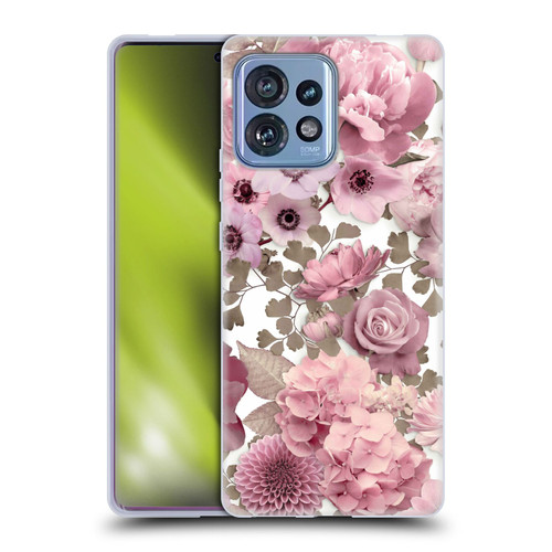 LebensArt Birds And Floral Pink Flower Pattern Kopie Soft Gel Case for Motorola Moto Edge 40 Pro