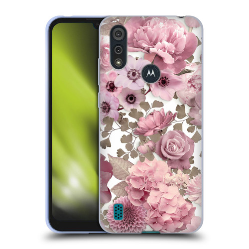LebensArt Birds And Floral Pink Flower Pattern Kopie Soft Gel Case for Motorola Moto E6s (2020)