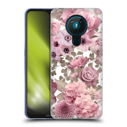 LebensArt Birds And Floral Pink Flower Pattern Kopie Soft Gel Case for Nokia 5.3