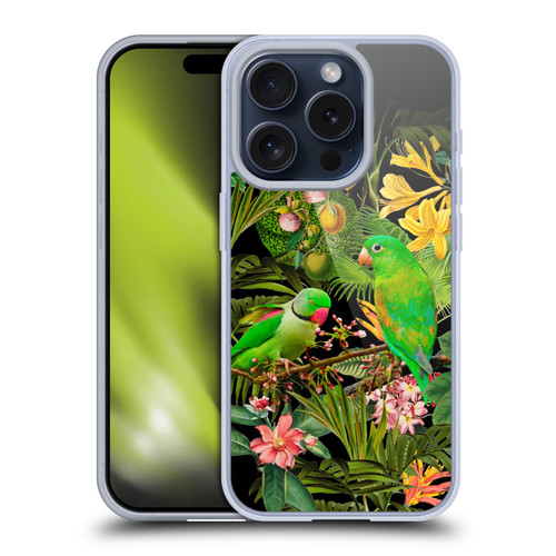LebensArt Jungle Plants And Animals Parakeets Soft Gel Case for Apple iPhone 15 Pro