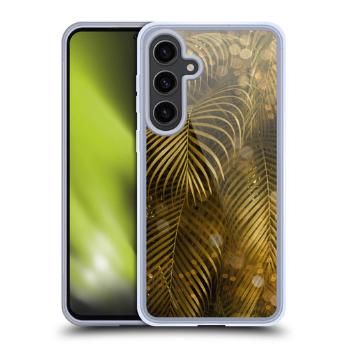 LebensArt Jungle Plants And Animals Golden Sparkle Palm Leaves Soft Gel Case for Samsung Galaxy S24+ 5G