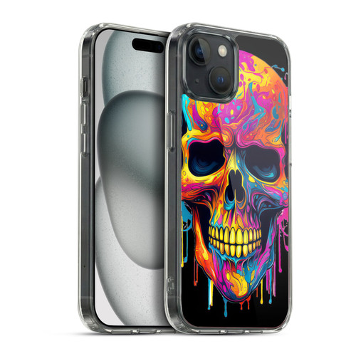 LebensArt Mix Art Rainbow Skull Soft Gel Case for Apple iPhone 15 Plus & MagSafe