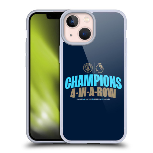 Manchester City Man City FC 2024 Premier League Champions 4 In A Row Dark Soft Gel Case for Apple iPhone 13 Mini