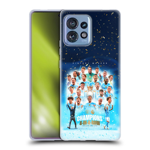 Manchester City Man City FC 2024 Premier League Champions Team Poster Soft Gel Case for Motorola Moto Edge 40 Pro/Plus 2023