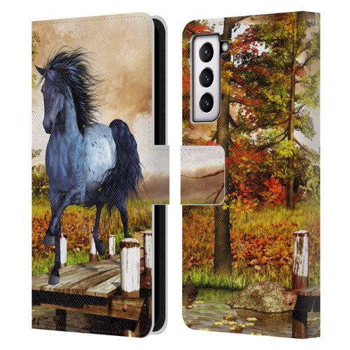 Simone Gatterwe Horses On The Lake Leather Book Wallet Case Cover For Samsung Galaxy S21 5G