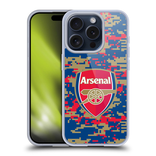 Arsenal FC Crest Patterns Digital Camouflage Soft Gel Case for Apple iPhone 15 Pro