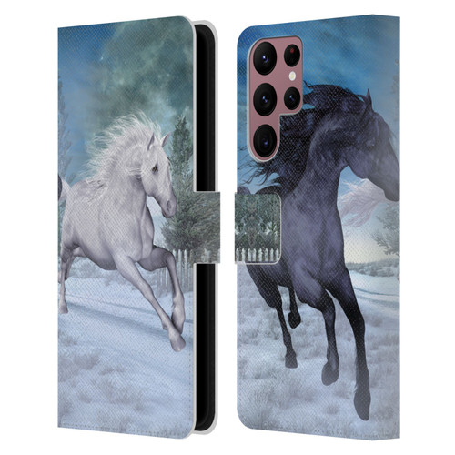 Simone Gatterwe Horses Freedom In The Snow Leather Book Wallet Case Cover For Samsung Galaxy S22 Ultra 5G