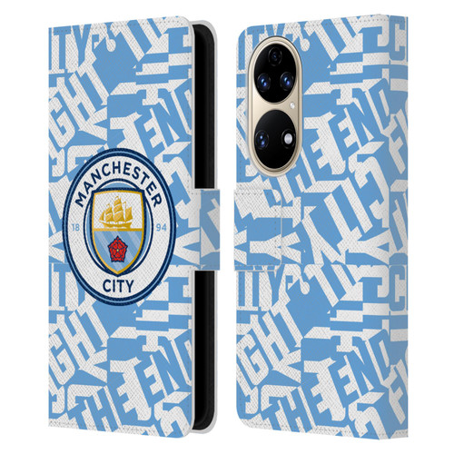 Manchester City Man City FC Graphics Sky Blue Pattern Fight Leather Book Wallet Case Cover For Huawei P50