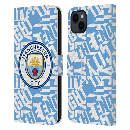 Manchester City Man City FC Graphics Sky Blue Pattern Fight Leather Book Wallet Case Cover For Apple iPhone 15 Plus