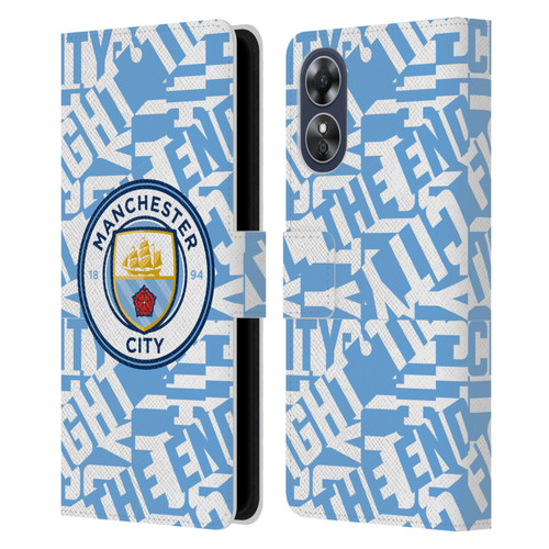 Manchester City Man City FC Graphics Sky Blue Pattern Fight Leather Book Wallet Case Cover For OPPO A17