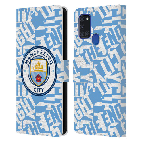 Manchester City Man City FC Graphics Sky Blue Pattern Fight Leather Book Wallet Case Cover For Samsung Galaxy A21s (2020)