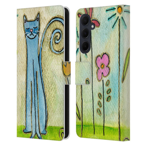 Wyanne Cat Blue Cat In The Flower Garden Leather Book Wallet Case Cover For Samsung Galaxy A35 5G