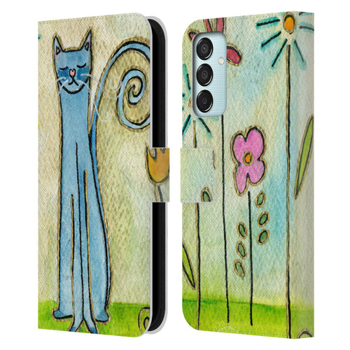 Wyanne Cat Blue Cat In The Flower Garden Leather Book Wallet Case Cover For Samsung Galaxy M15/F15 5G