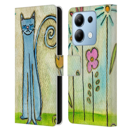 Wyanne Cat Blue Cat In The Flower Garden Leather Book Wallet Case Cover For Xiaomi Redmi Note 13 5G