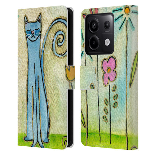 Wyanne Cat Blue Cat In The Flower Garden Leather Book Wallet Case Cover For Xiaomi Redmi Note 13 Pro 5G