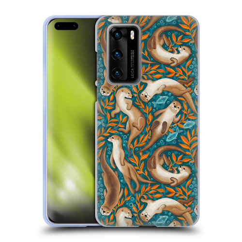 Micklyn Le Feuvre Flora And Fauna Swimming Otters in Teal Orange Soft Gel Case for Huawei P40 5G
