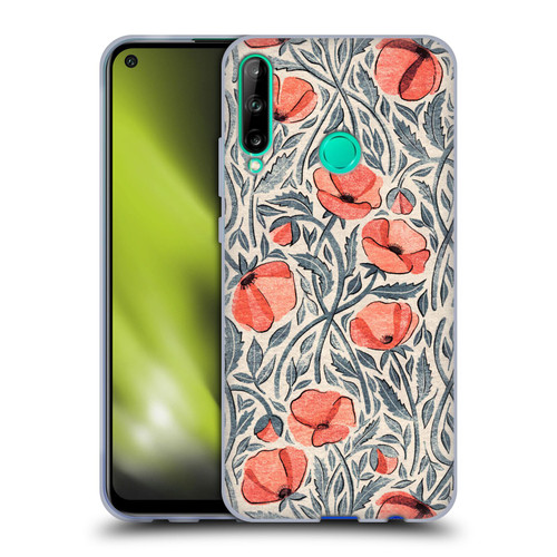 Micklyn Le Feuvre Flora And Fauna Peachy Coral Scattered Poppies Soft Gel Case for Huawei P40 lite E