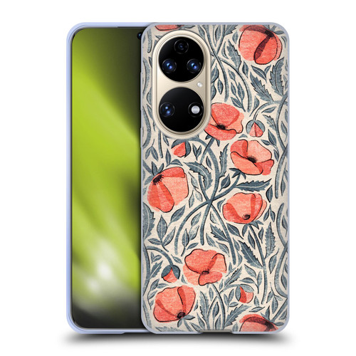 Micklyn Le Feuvre Flora And Fauna Peachy Coral Scattered Poppies Soft Gel Case for Huawei P50