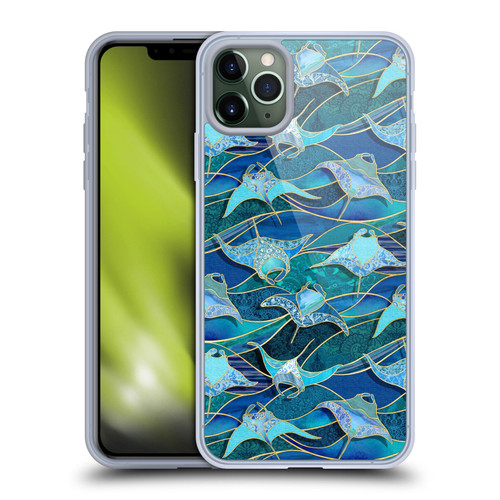 Micklyn Le Feuvre Flora And Fauna Patchwork Manta Rays in Blue Soft Gel Case for Apple iPhone 11 Pro Max