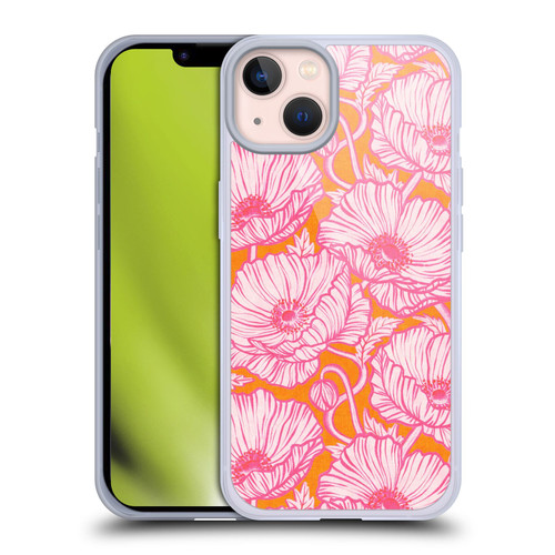 Micklyn Le Feuvre Flora And Fauna Hot Pink Orange Poppy Floral Soft Gel Case for Apple iPhone 13
