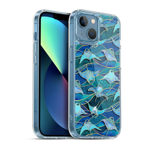 Micklyn Le Feuvre Flora And Fauna Patchwork Manta Rays in Blue Soft Gel Case for Apple iPhone 13 Mini & MagSafe