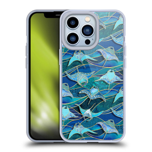 Micklyn Le Feuvre Flora And Fauna Patchwork Manta Rays in Blue Soft Gel Case for Apple iPhone 13 Pro