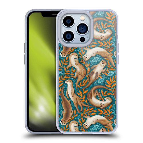 Micklyn Le Feuvre Flora And Fauna Swimming Otters in Teal Orange Soft Gel Case for Apple iPhone 13 Pro
