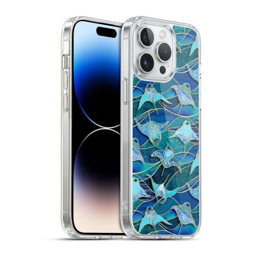 Micklyn Le Feuvre Flora And Fauna Patchwork Manta Rays in Blue Soft Gel Case for Apple iPhone 14 Pro Max & MagSafe