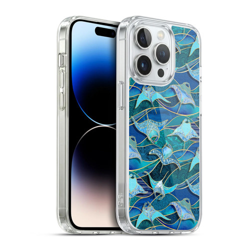 Micklyn Le Feuvre Flora And Fauna Patchwork Manta Rays in Blue Soft Gel Case for Apple iPhone 14 Pro & MagSafe