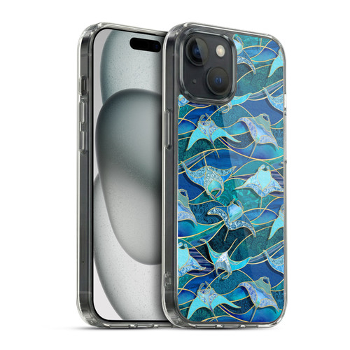 Micklyn Le Feuvre Flora And Fauna Patchwork Manta Rays in Blue Soft Gel Case for Apple iPhone 15 & MagSafe