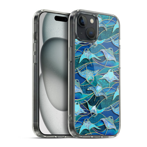 Micklyn Le Feuvre Flora And Fauna Patchwork Manta Rays in Blue Soft Gel Case for Apple iPhone 15 Plus & MagSafe