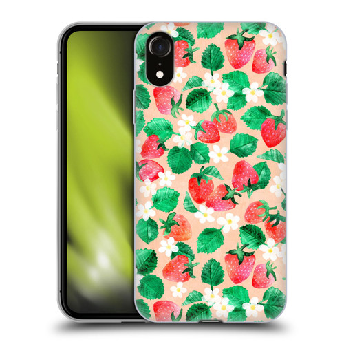Micklyn Le Feuvre Flora And Fauna Strawberry Watercolor in Peach Soft Gel Case for Apple iPhone XR
