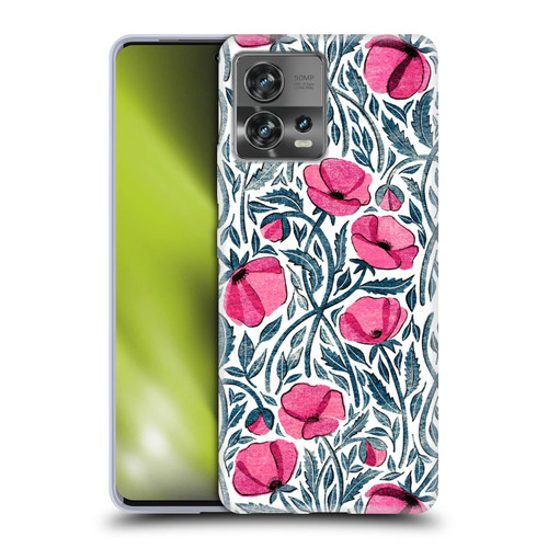 Micklyn Le Feuvre Flora And Fauna Hot Pink Block Print Poppies Soft Gel Case for Motorola Moto Edge 30 Fusion