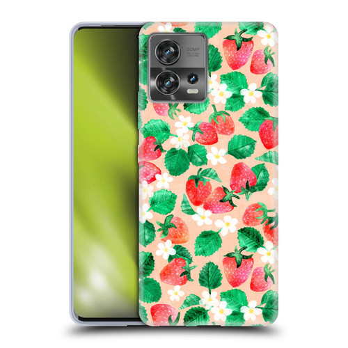 Micklyn Le Feuvre Flora And Fauna Strawberry Watercolor in Peach Soft Gel Case for Motorola Moto Edge 30 Fusion