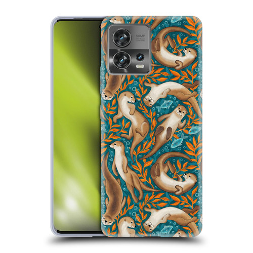 Micklyn Le Feuvre Flora And Fauna Swimming Otters in Teal Orange Soft Gel Case for Motorola Moto Edge 30 Fusion
