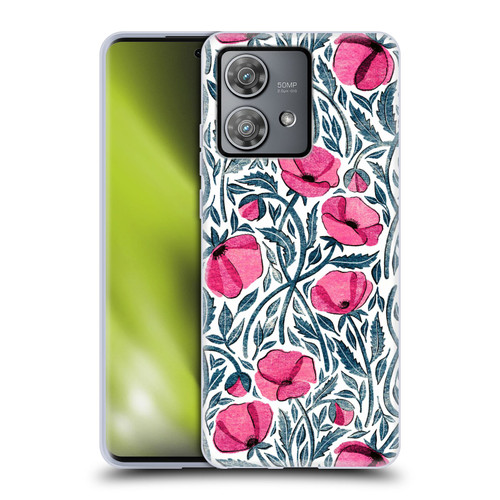 Micklyn Le Feuvre Flora And Fauna Hot Pink Block Print Poppies Soft Gel Case for Motorola Edge 40 Neo 5G