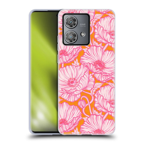 Micklyn Le Feuvre Flora And Fauna Hot Pink Orange Poppy Floral Soft Gel Case for Motorola Edge 40 Neo 5G