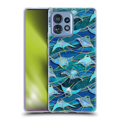 Micklyn Le Feuvre Flora And Fauna Patchwork Manta Rays in Blue Soft Gel Case for Motorola Moto Edge 40 Pro