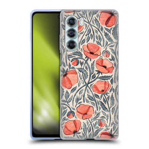Micklyn Le Feuvre Flora And Fauna Peachy Coral Scattered Poppies Soft Gel Case for Motorola Edge S30 / Moto G200 5G