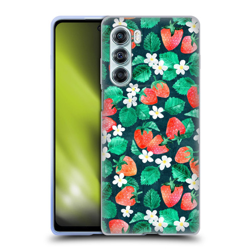Micklyn Le Feuvre Flora And Fauna Strawberry Watercolor in Blue Soft Gel Case for Motorola Edge S30 / Moto G200 5G
