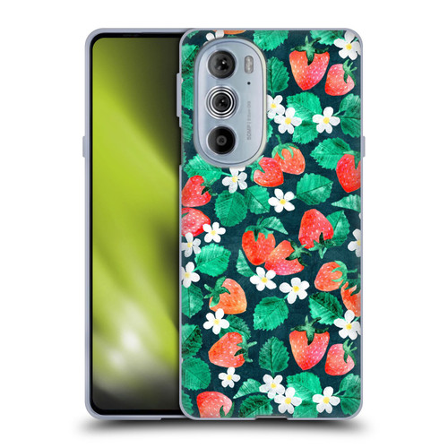 Micklyn Le Feuvre Flora And Fauna Strawberry Watercolor in Blue Soft Gel Case for Motorola Edge X30