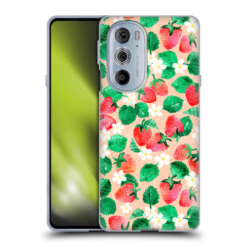 Micklyn Le Feuvre Flora And Fauna Strawberry Watercolor in Peach Soft Gel Case for Motorola Edge X30