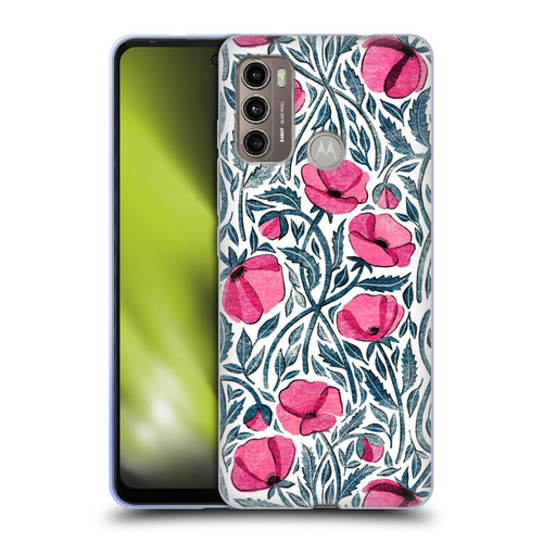 Micklyn Le Feuvre Flora And Fauna Hot Pink Block Print Poppies Soft Gel Case for Motorola Moto G60 / Moto G40 Fusion